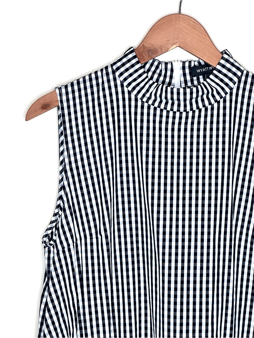 Wyatt Wylde Gingham Ida Dress Large Black White High-Low Ruffle Hem Sleeveless - Picture 3 of 14